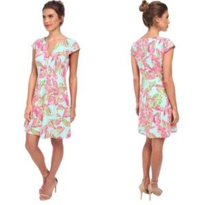 Lilly Pulitzer Pink Brielle fit n flare cap sleeve dress in the Vias